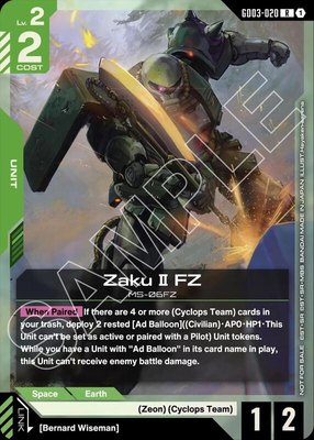 Zaku II FZ (GD03 Release Event), Gundam Promotional Cards